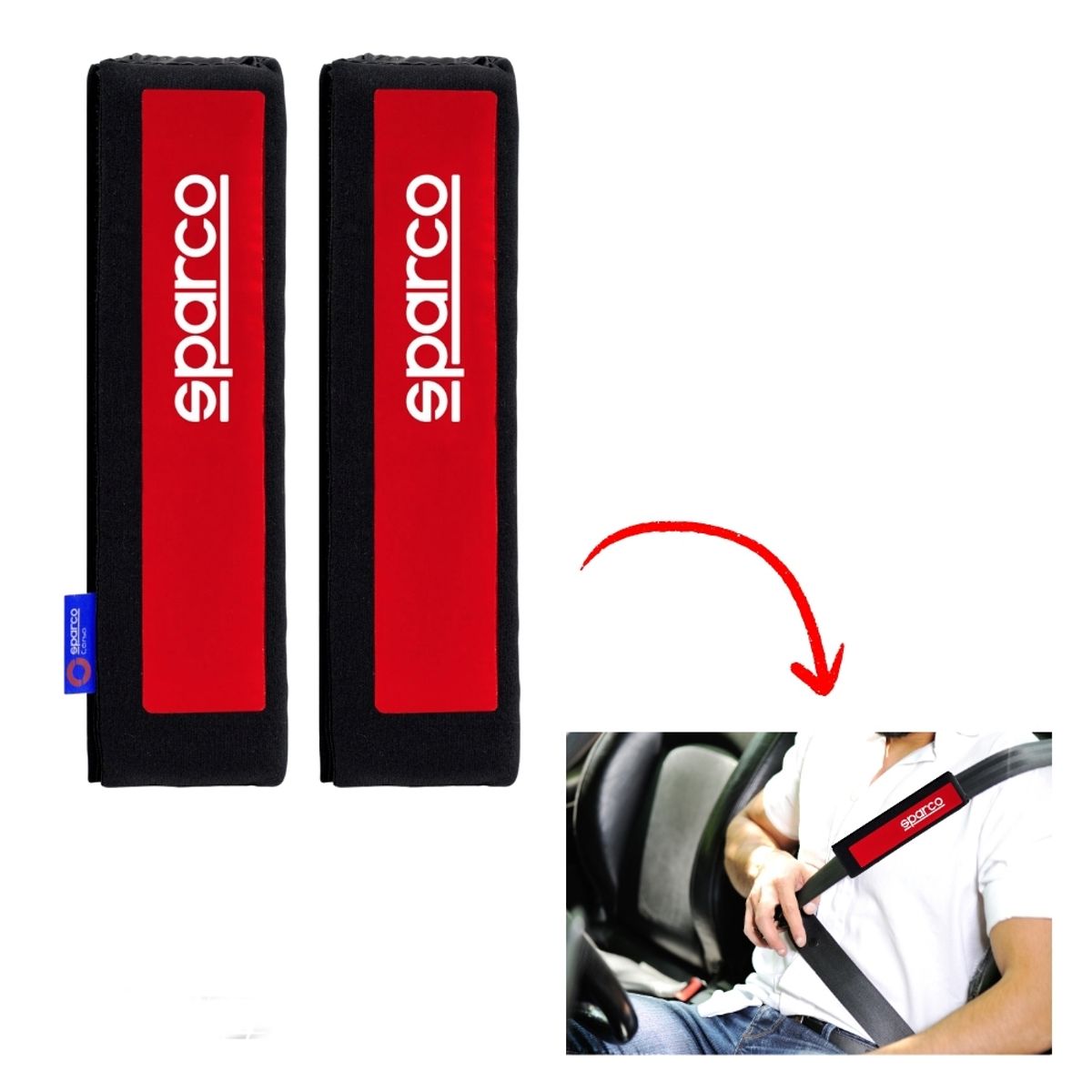 SPARCO - PROTECTOR DE CINTURON SPARCO NEGRO Y ROJO
