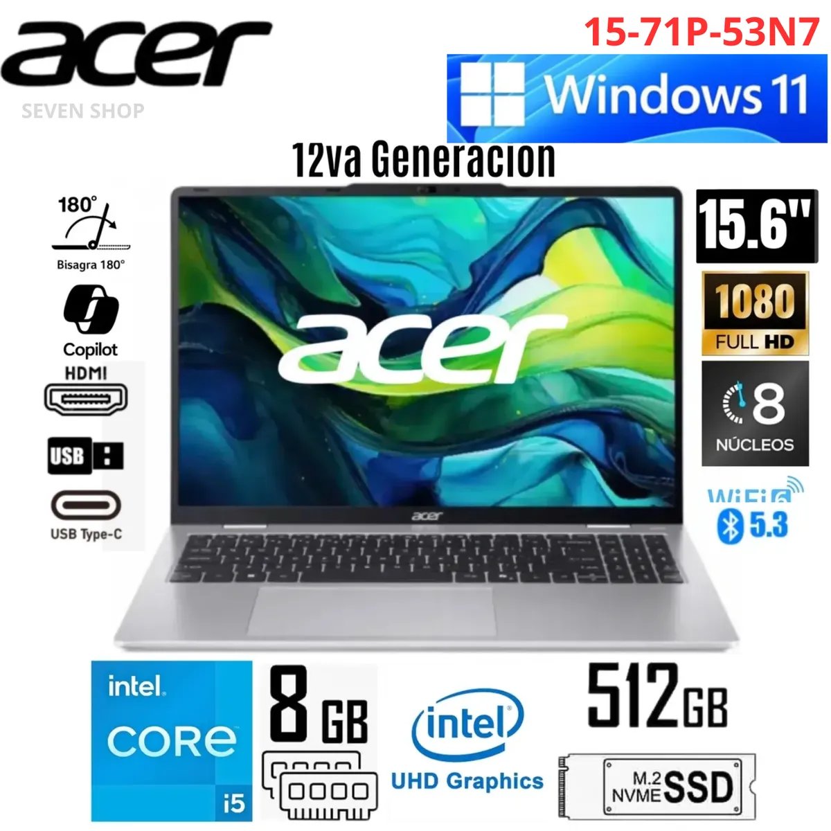 ACER - Laptop Acer Aspire AL15-71P-53N7 Intel Core i5-12450H 8GB DDR5 RAM 512GB 15.6" FHD Windows 11