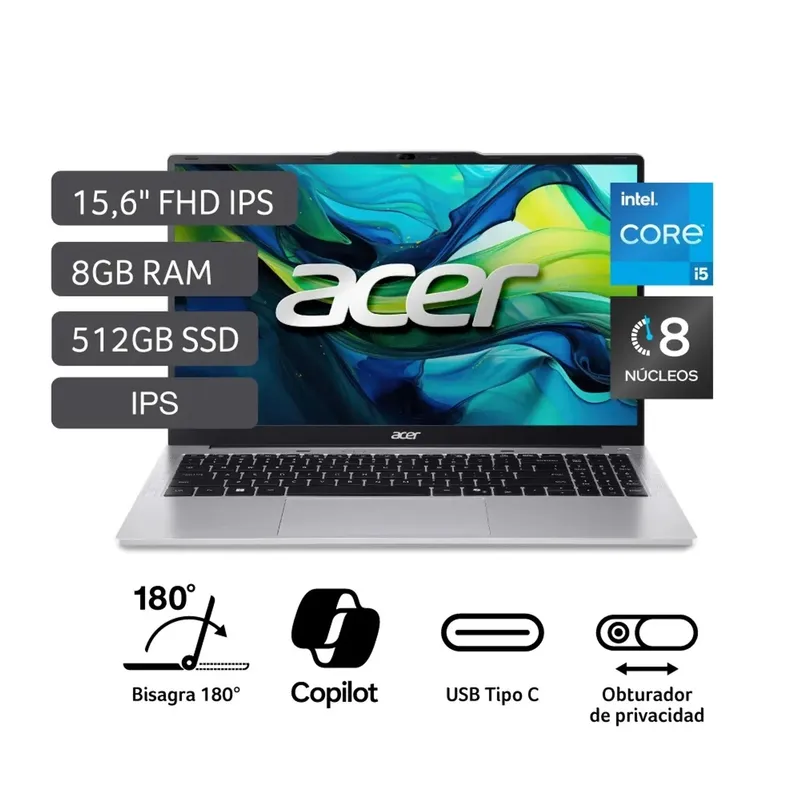 ACER - Laptop Acer Aspire AL15-71P-53N7 Intel Core i5-12450H 8GB DDR5 RAM 512GB 15.6" FHD Windows 11