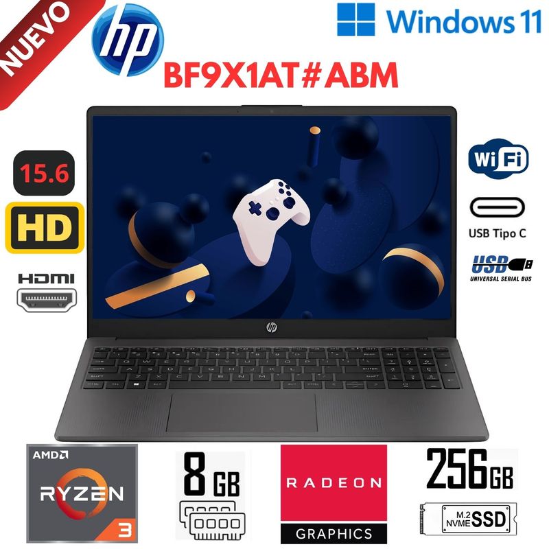 HP - Laptop HP 255 G10 RYZEN 3 7320U 15.6" HD RAM 8GB SSD 256GB W11PRO (BF9X1AT#ABM)