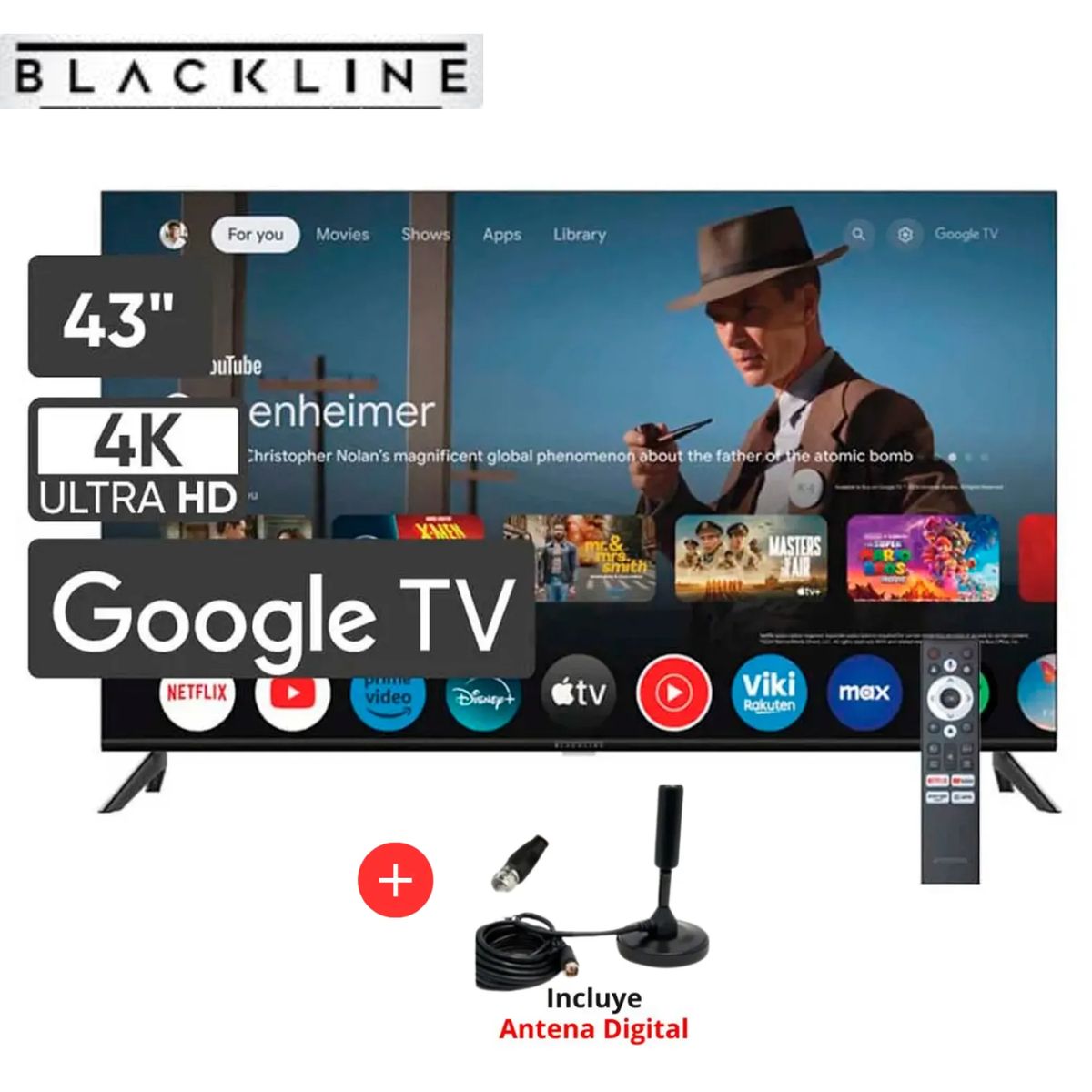 BLACKLINE - Televisor BLACKLINE 43 UHD 4K Smart TV BL43-T3000UD + ANTENA DIGITAL