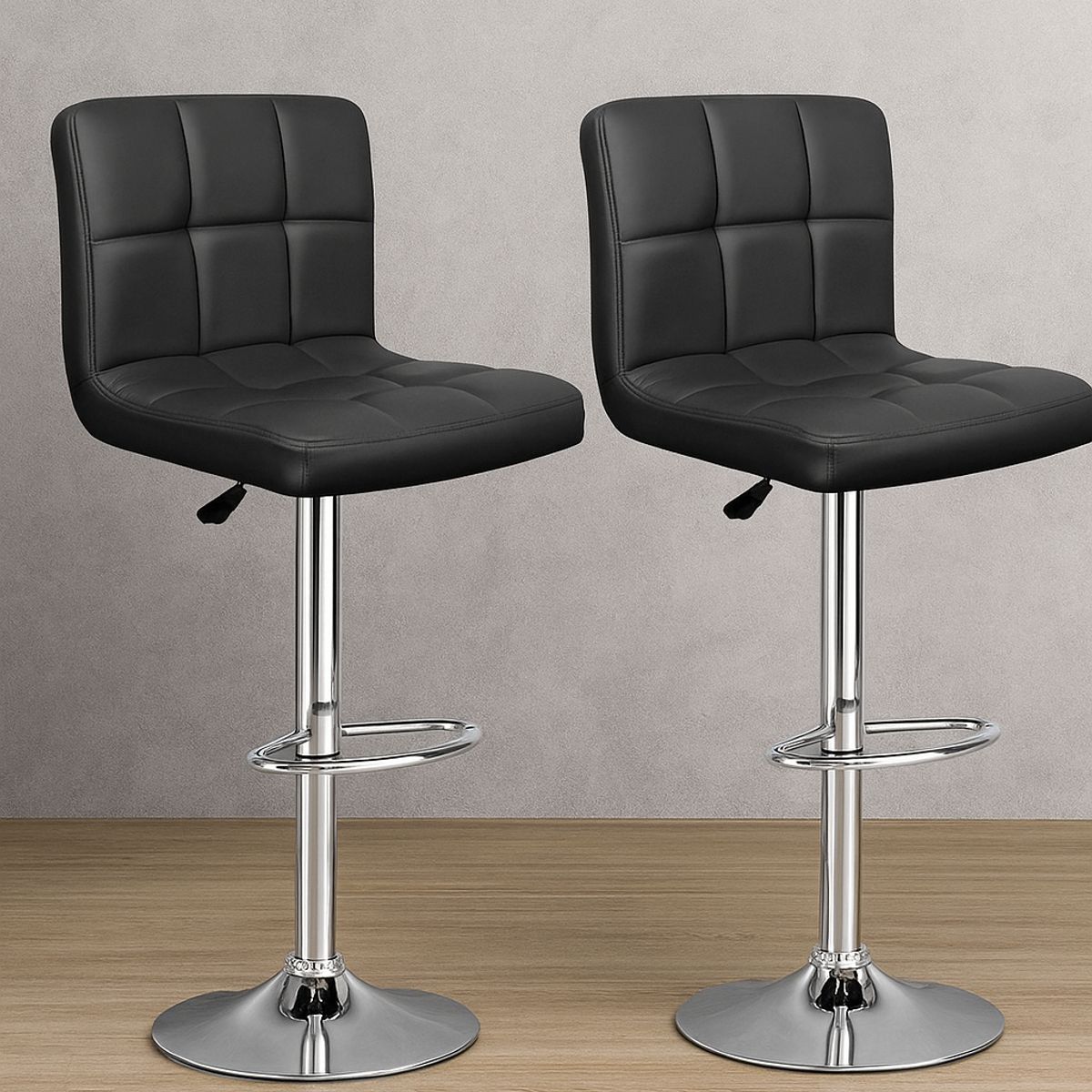 GENERICO - SET X2 BANCO SILLA BAR CUERO PU LEANEX NEGRO