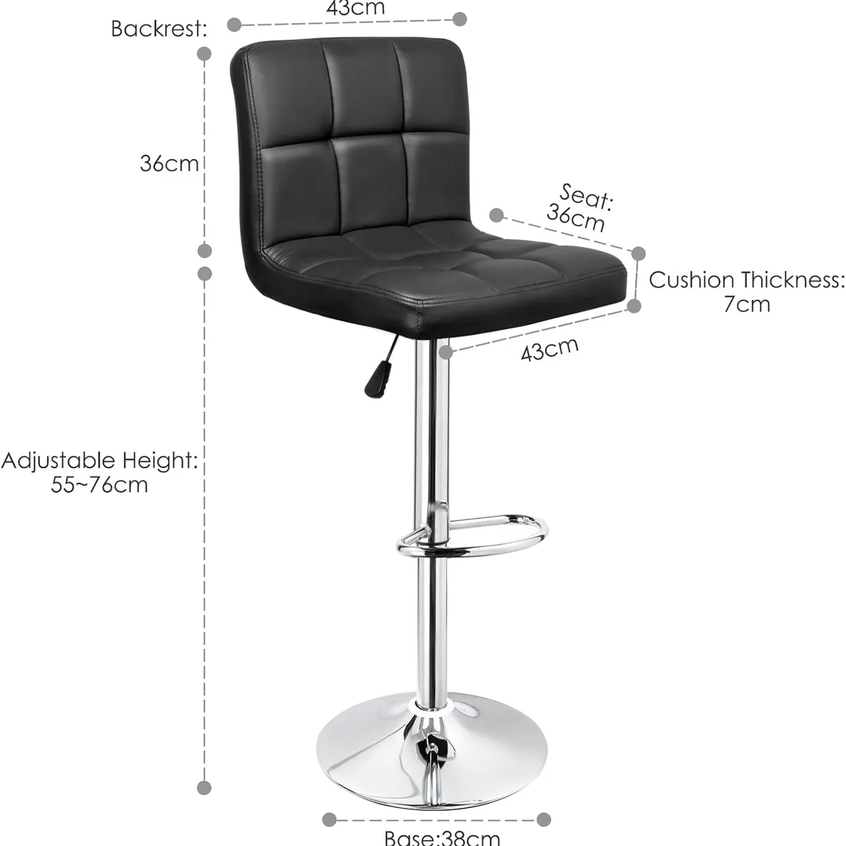 GENERICO - SET X2 BANCO SILLA BAR CUERO PU LEANEX NEGRO