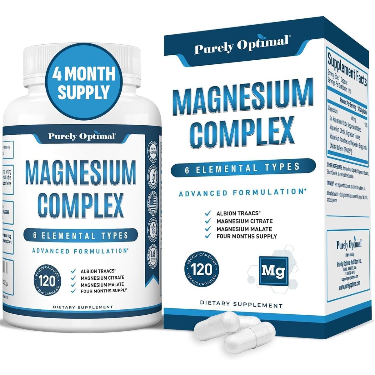 GENERICO - Purely Optimal Magnesium Complex 6 Tipos de Magnesio 500 mg