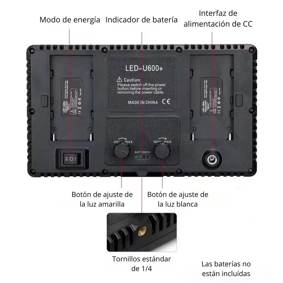 GENERICO - Panel de Luz LED 600 Bicolor Profesional con Zapata para Foto y Video