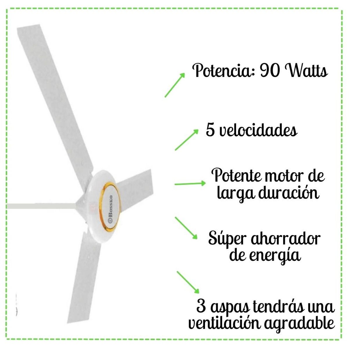 BOSSKO - Ventilador de Techo Bossko de 56" - 90 Watts BK-8230VTE