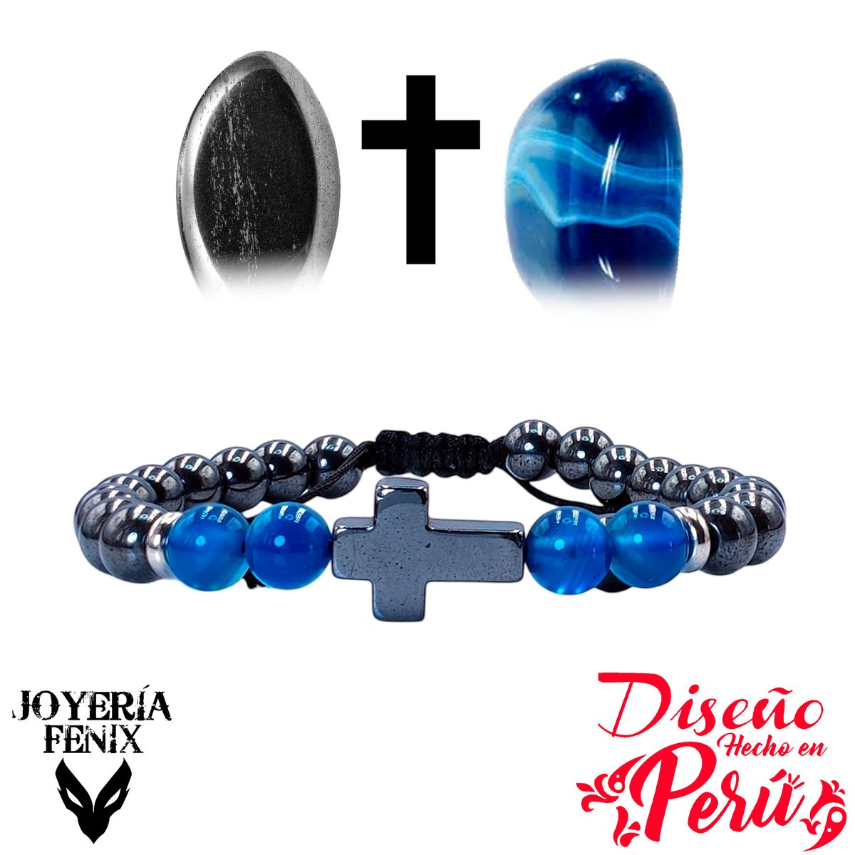 JOYERIA FENIX - Pulsera Cruz Hematita - Joyería Fenix