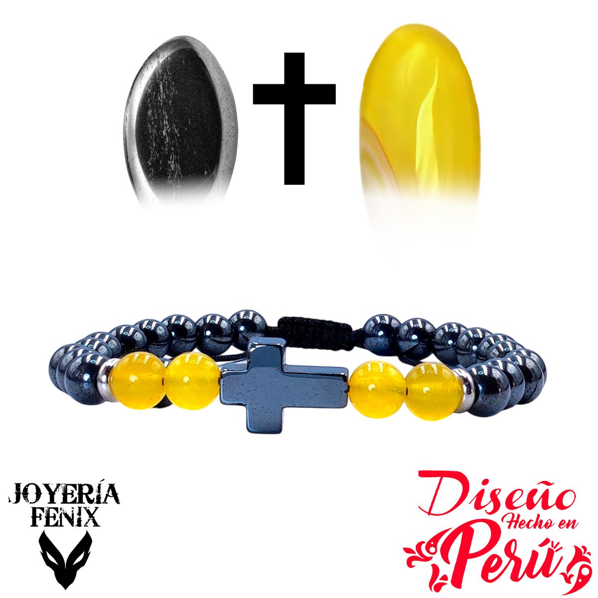 JOYERIA FENIX - Pulsera Cruz Hematita - Joyería Fenix