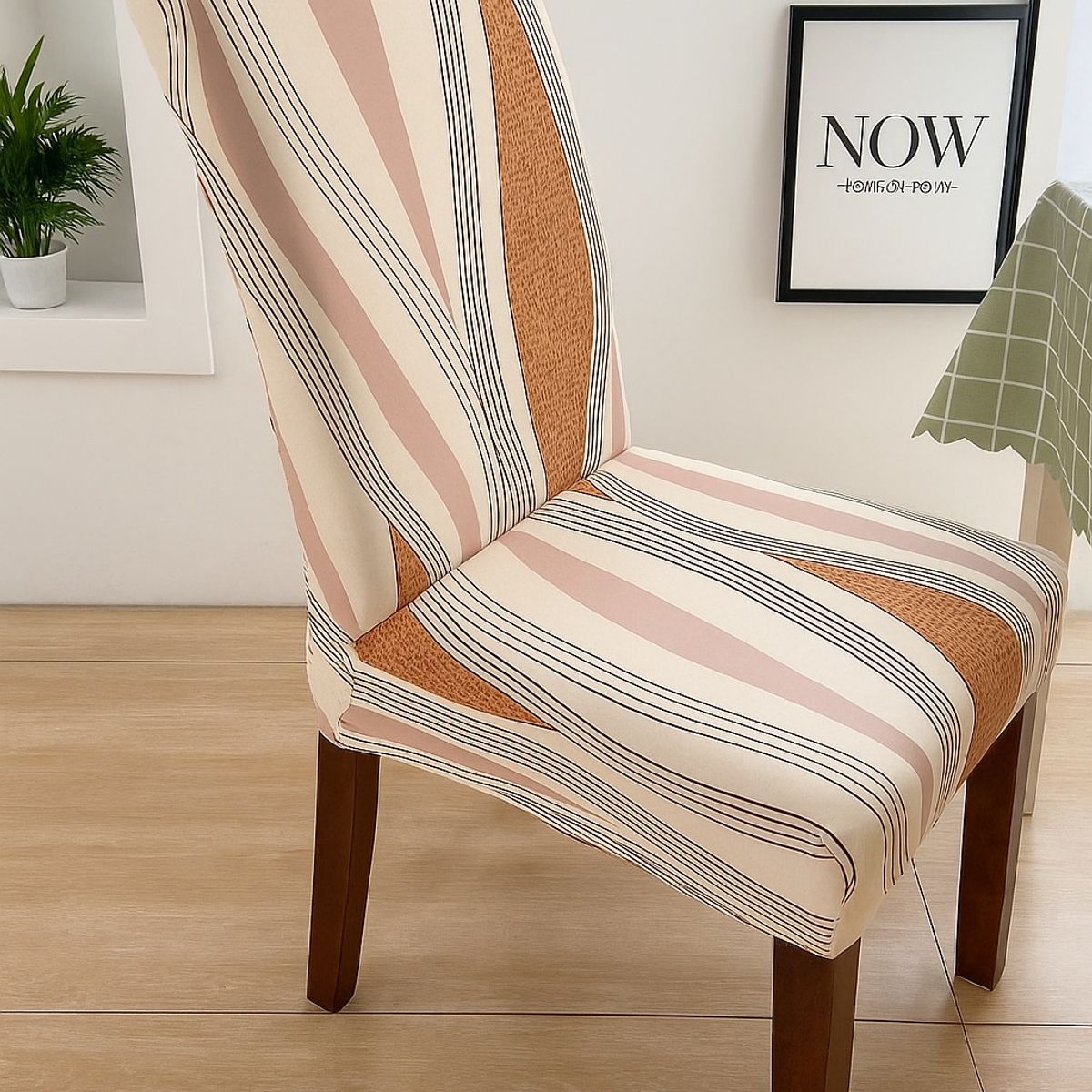 GENERICO - Funda de Sillas Pack 6und  Estampado Naranja Beige