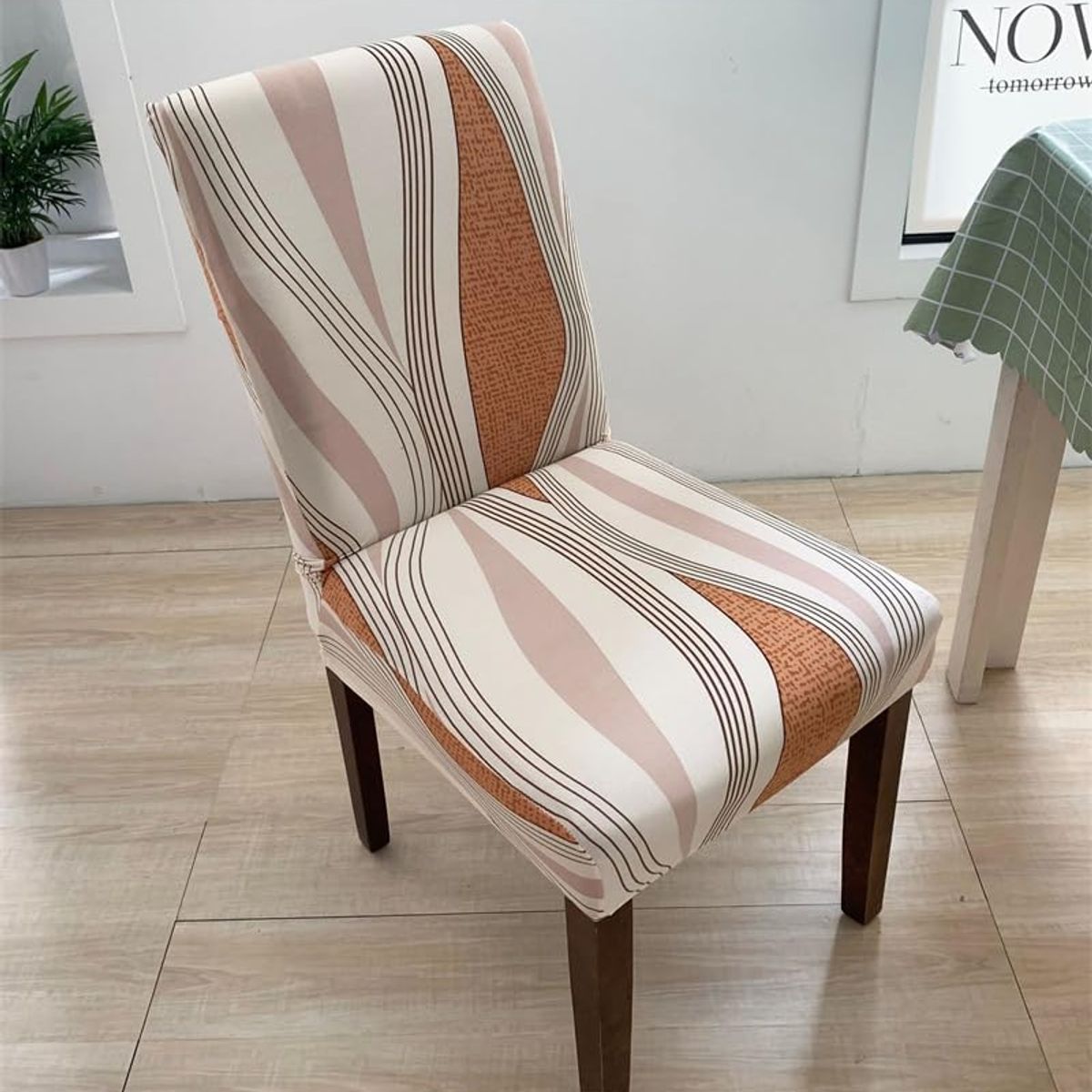 GENERICO - Funda de Sillas Pack 6und  Estampado Naranja Beige