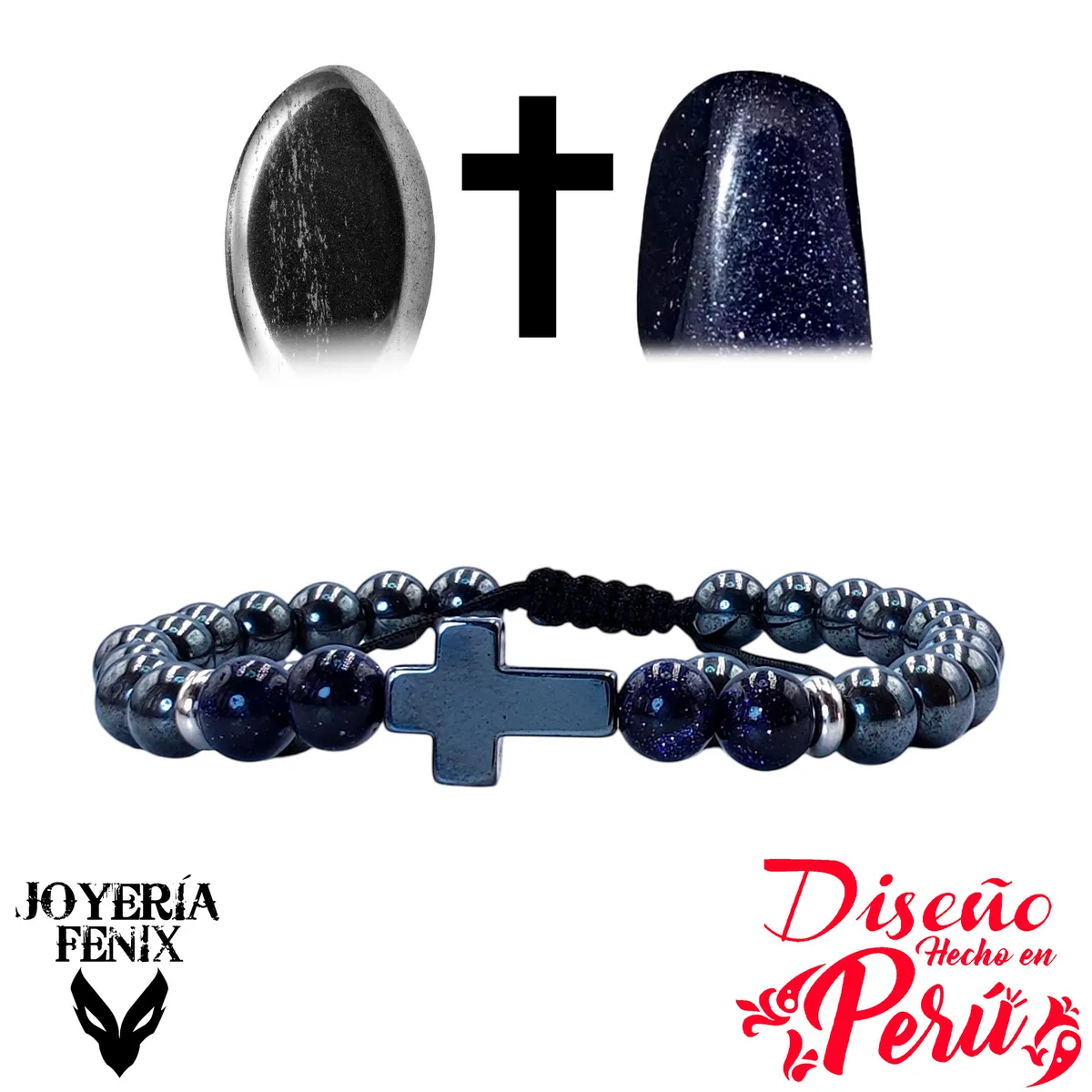 JOYERIA FENIX - Pulsera Cruz Hematita - Joyería Fenix