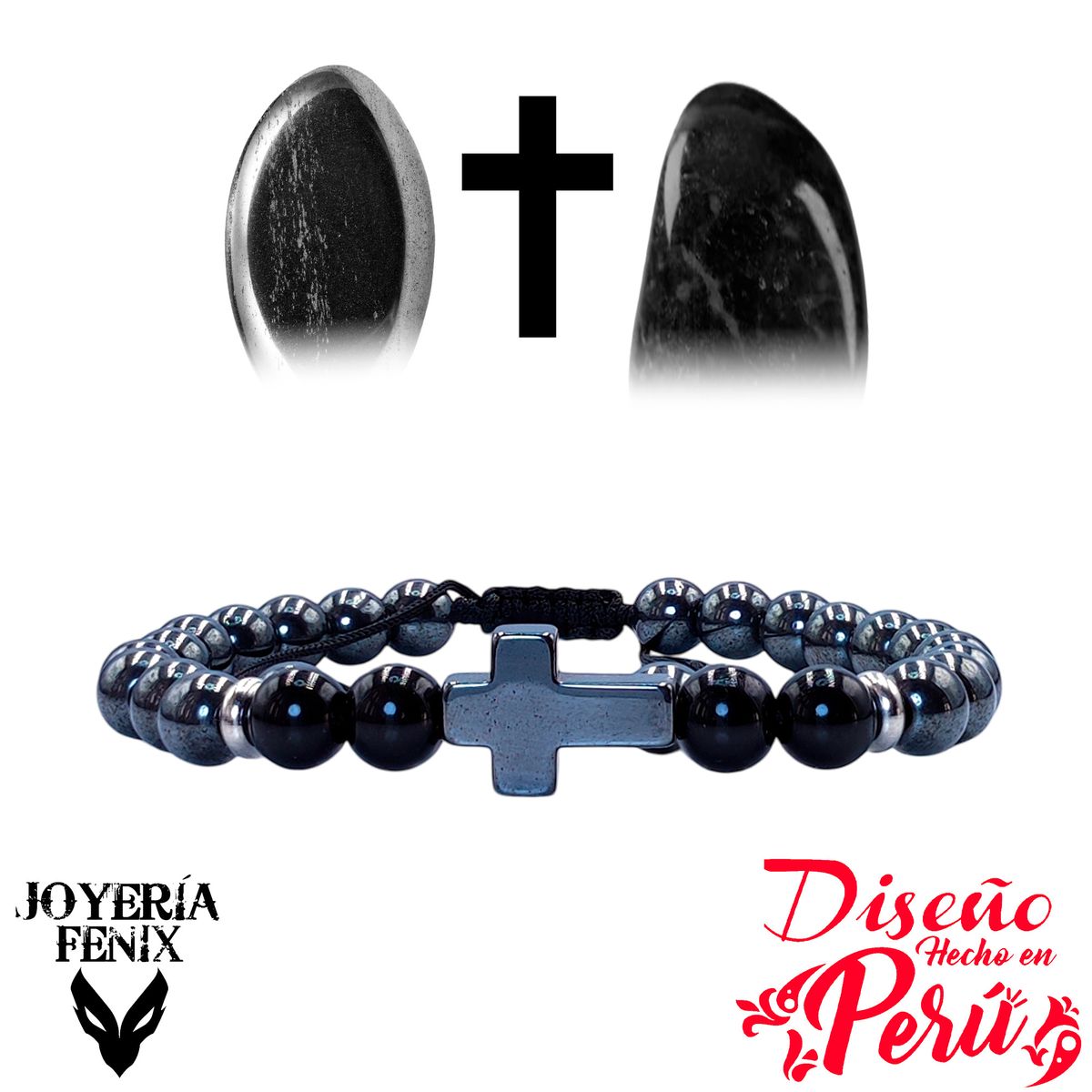 JOYERIA FENIX - Pulsera Cruz Hematita - Joyería Fenix