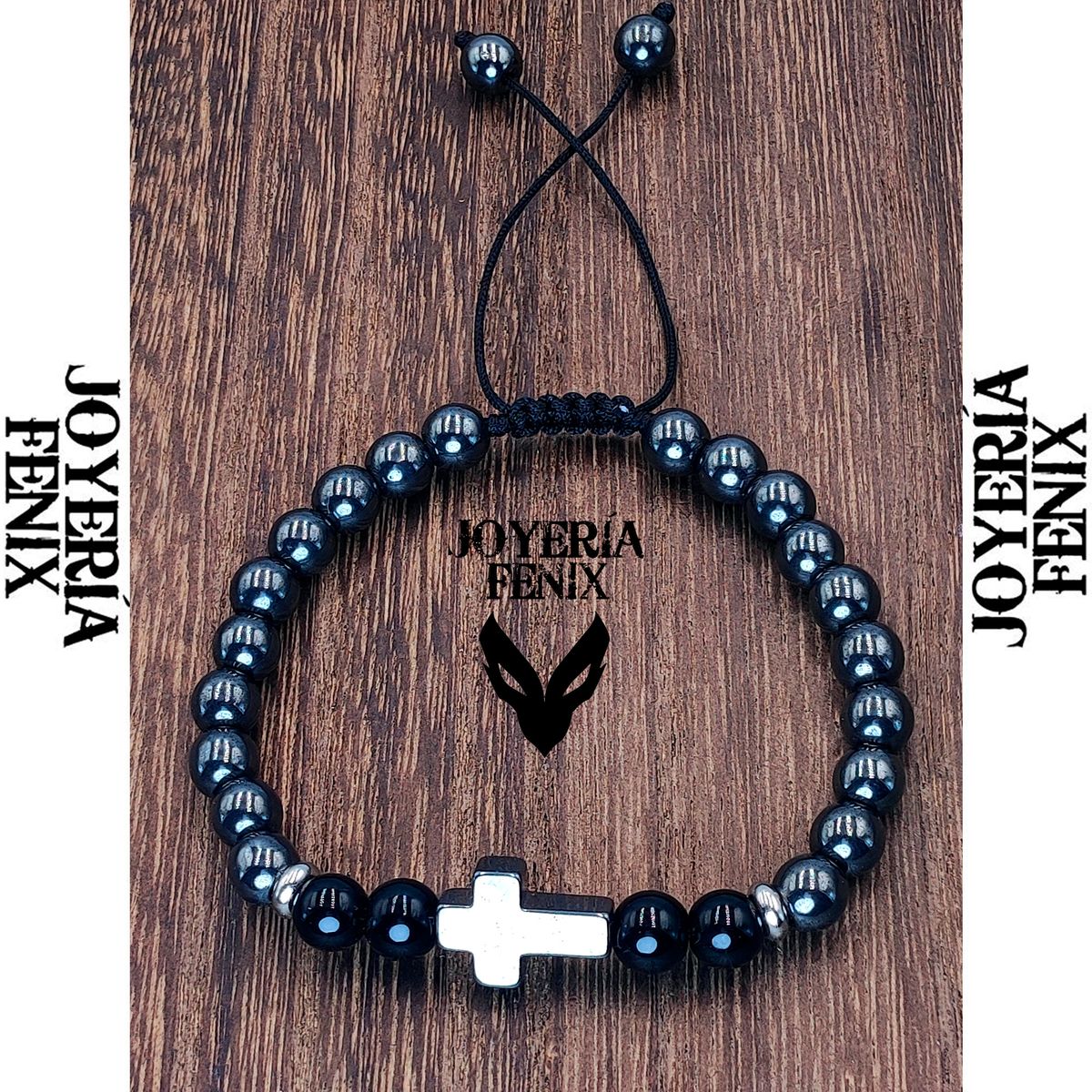JOYERIA FENIX - Pulsera Cruz Hematita - Joyería Fenix