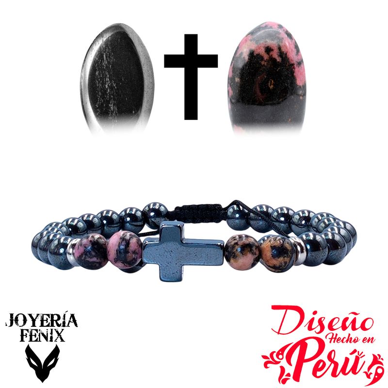 JOYERIA FENIX - Pulsera Cruz Hematita - Joyería Fenix