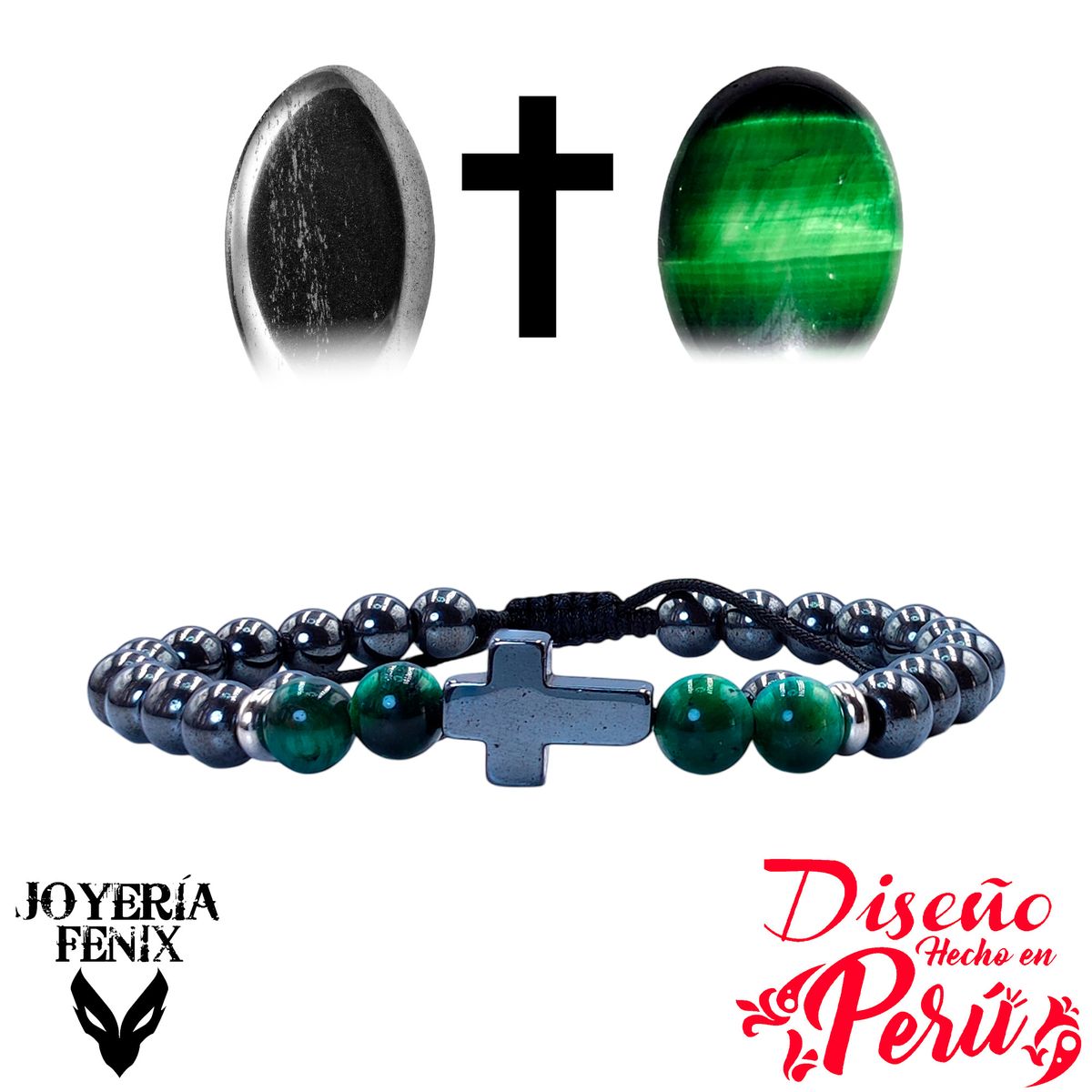 JOYERIA FENIX - Pulsera Cruz Hematita - Joyería Fenix