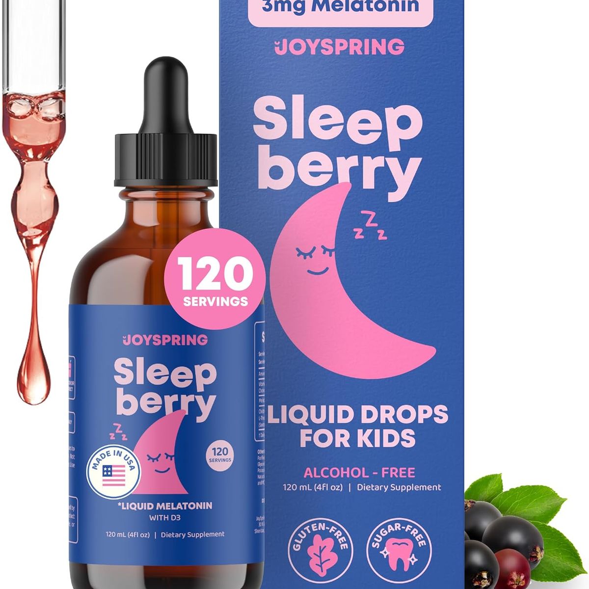 GENERICO - JoySpring SleepBerry – Gotas de Melatonina Infantil, 120 ml