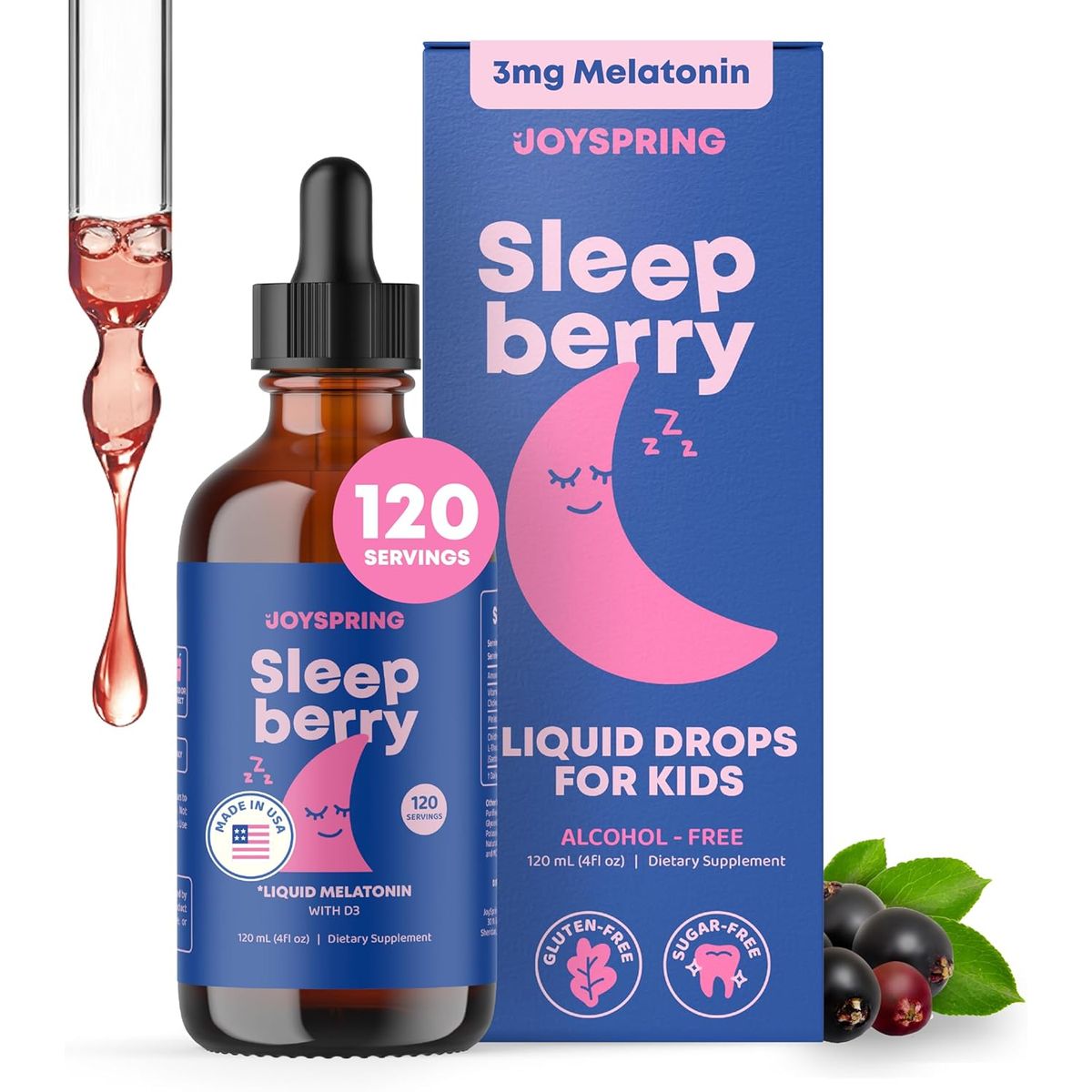 GENERICO - JoySpring SleepBerry – Gotas de Melatonina Infantil, 120 ml
