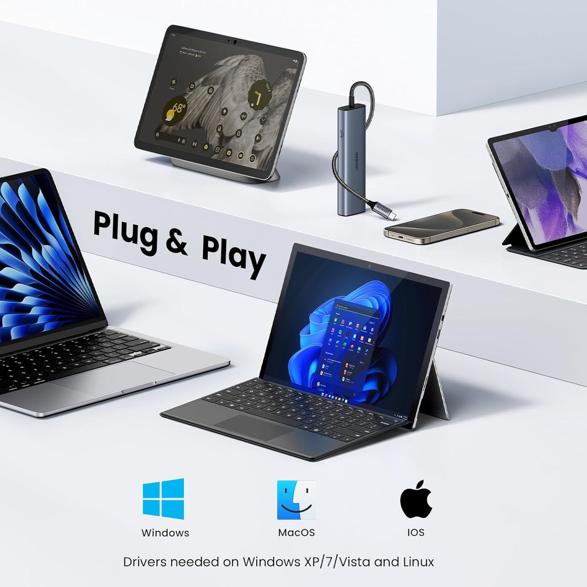 UGREEN - Hub USB-C 3.2 Multipuerto 6 en 1 RJ45 Gigabit Ugreen CM512 - 45320