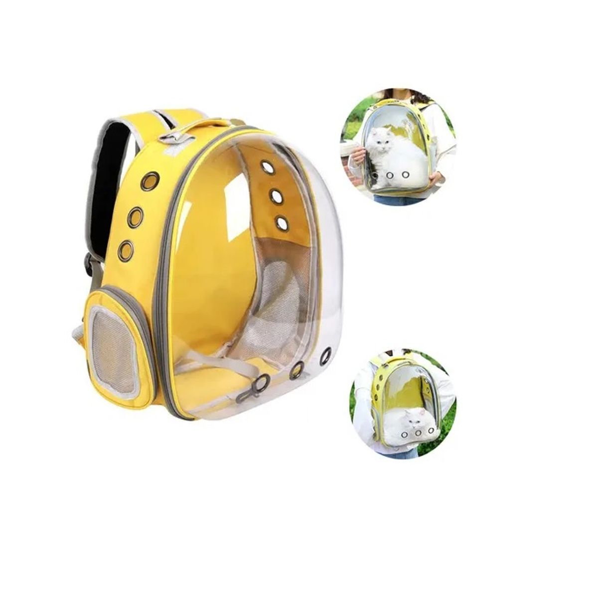 GENERICO - MOCHILA AMARILLO TRANSPORTADORA DE MASCOTAS TRANSPARENTE