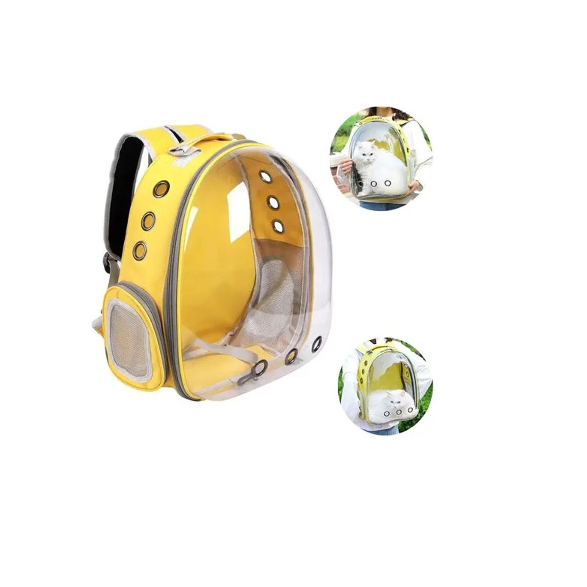 GENERICO - MOCHILA AMARILLO TRANSPORTADORA DE MASCOTAS TRANSPARENTE