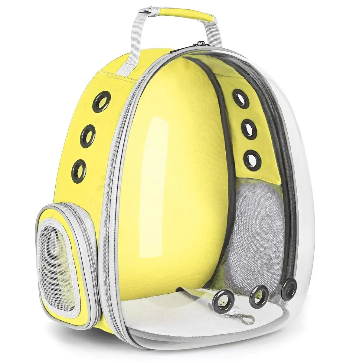 GENERICO - MOCHILA AMARILLO TRANSPORTADORA DE MASCOTAS TRANSPARENTE