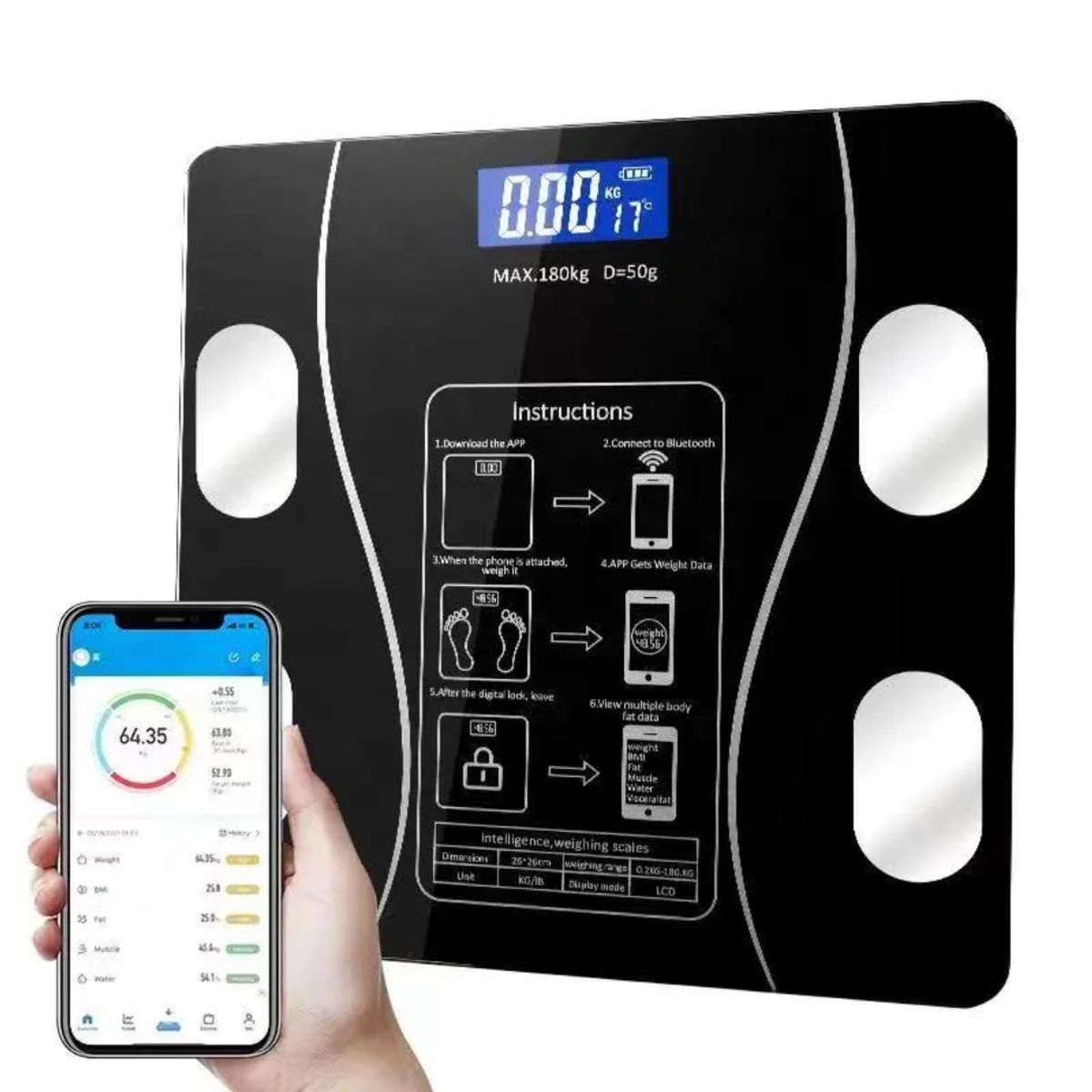 OEM - Balanza Digital Bluetooth 180kg Control de Peso Inteligente