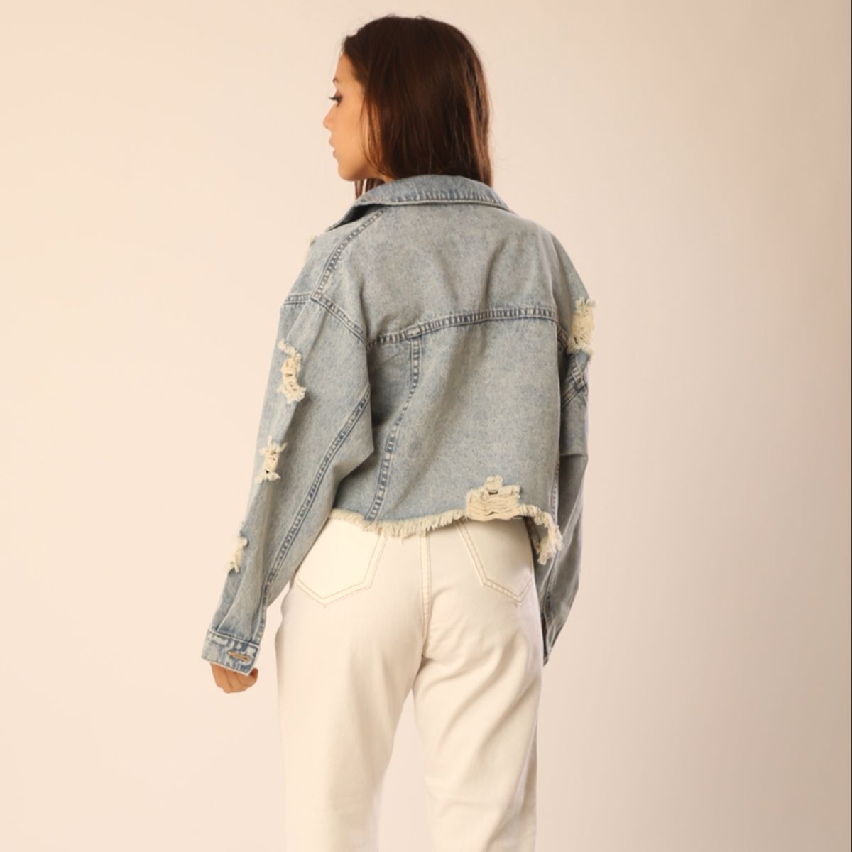 PEACE AND LOVE - Casaca Jean Crop Oversize Mujer Peace And Love