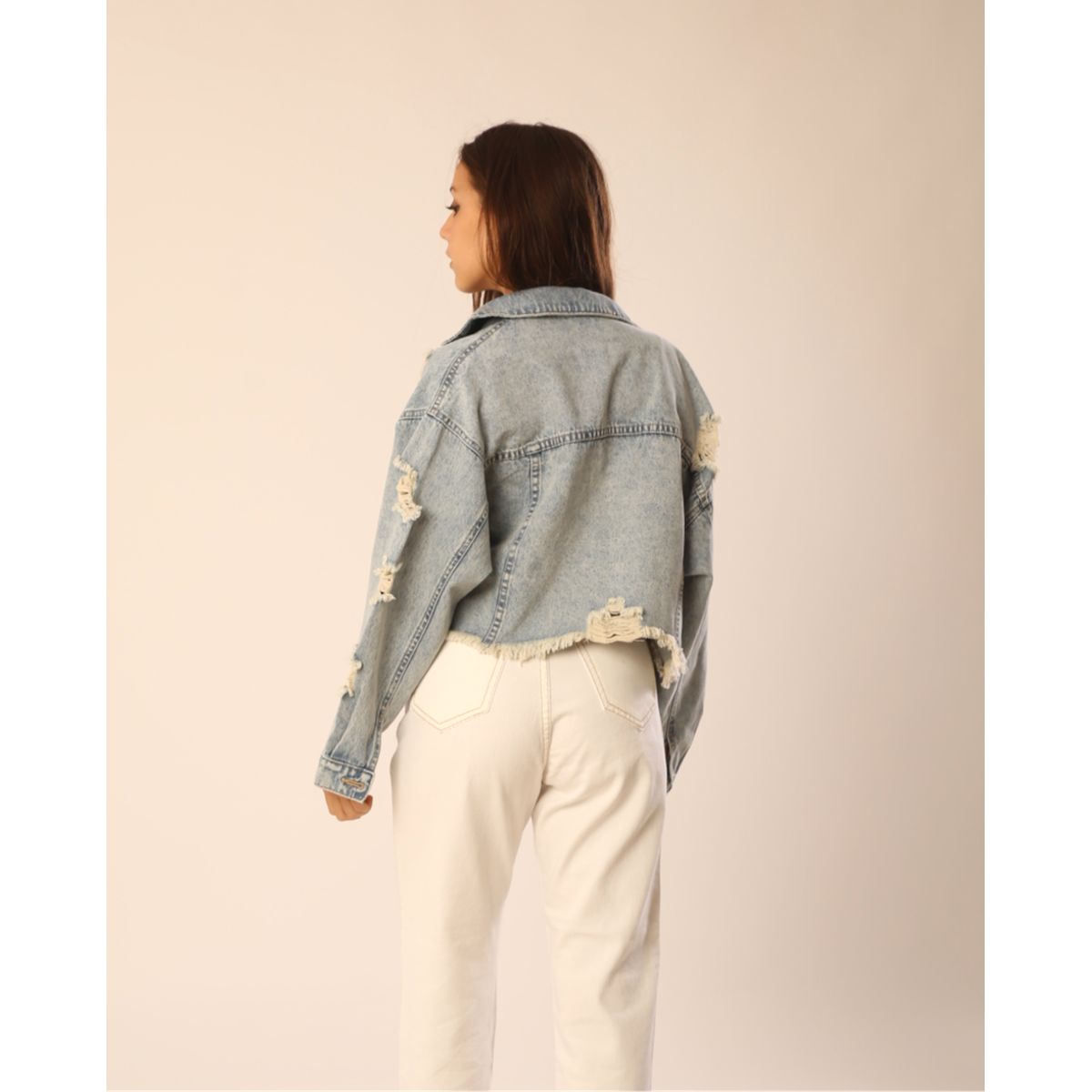 PEACE AND LOVE - Casaca Jean Crop Oversize Mujer Peace And Love