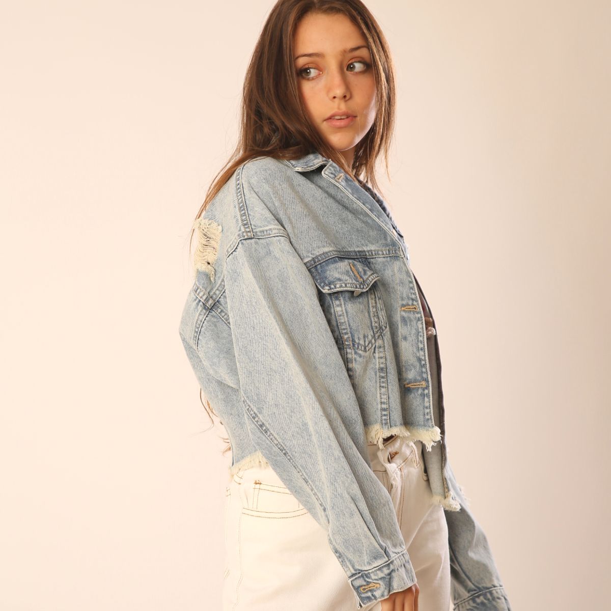 PEACE AND LOVE - Casaca Jean Crop Oversize Mujer Peace And Love