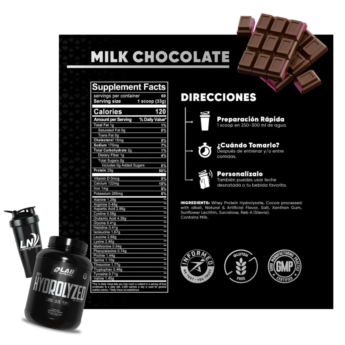 LAB NUTRITION USA - Hidrolizada Lab Nutrition 100% HYDROLYZED 5 LB - Milk Chocolate
