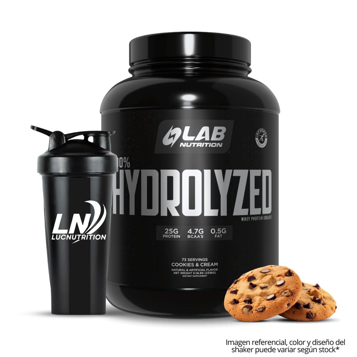 LAB NUTRITION USA - Hidrolizada Lab Nutrition 100% HYDROLYZED 5 LB - Cookie and Cream + Shaker