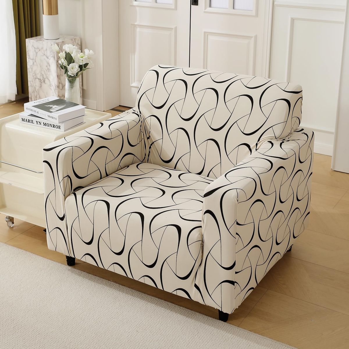 GENERICO - Funda Para Mueble (Grande) De 1 asiento - Beige con Lineas Negras