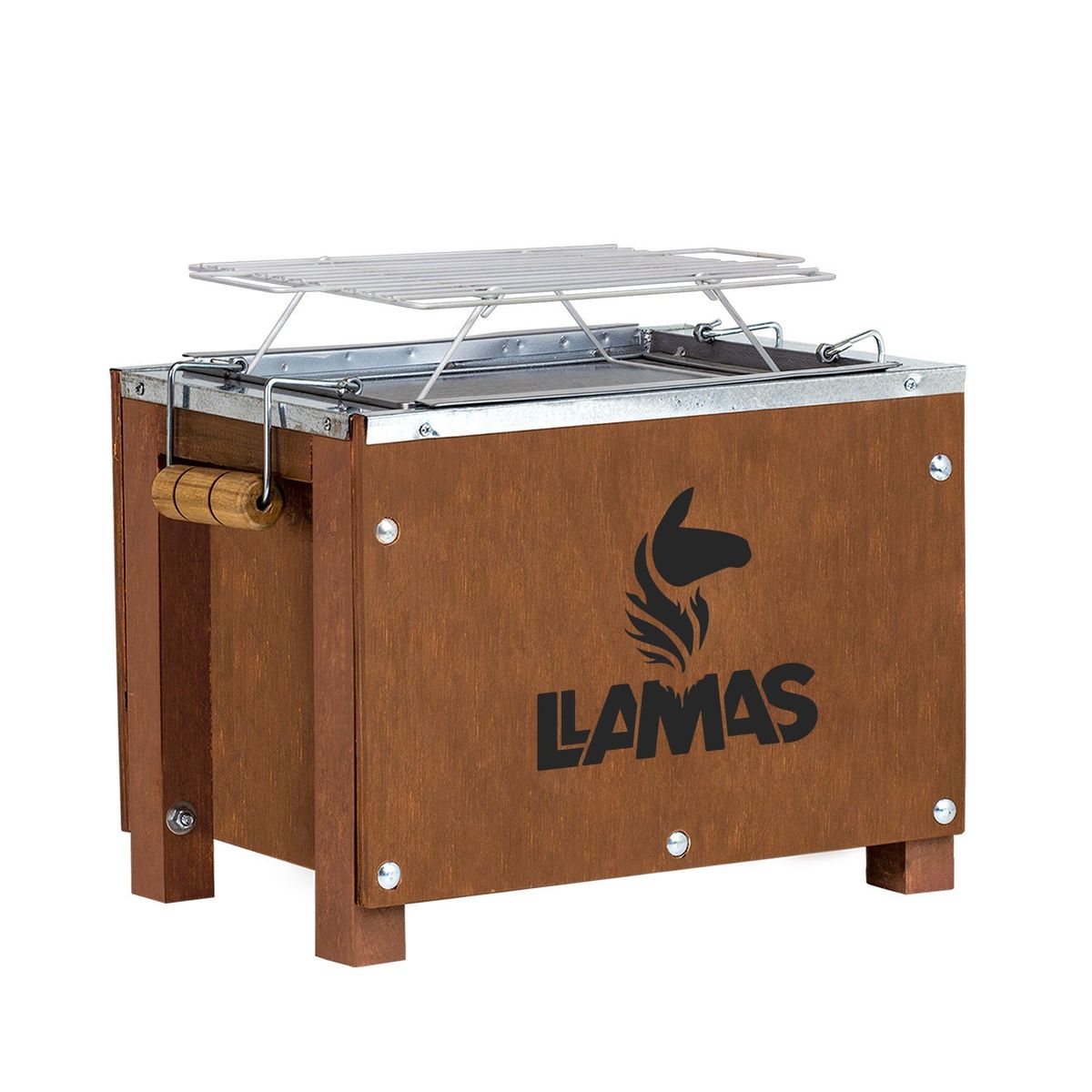 GRILLCORP - Caja China Mini Llamas con Parrilla de Varillas Niqueladas