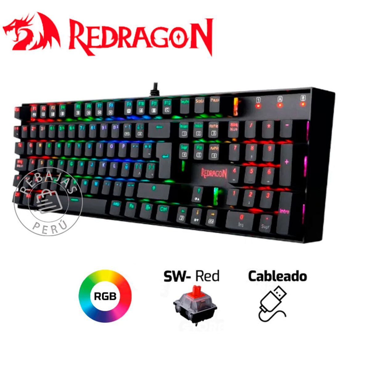 REDRAGON - Teclado Mecánico Redragon K551RGB MITRA Español Switch Rojo RGB