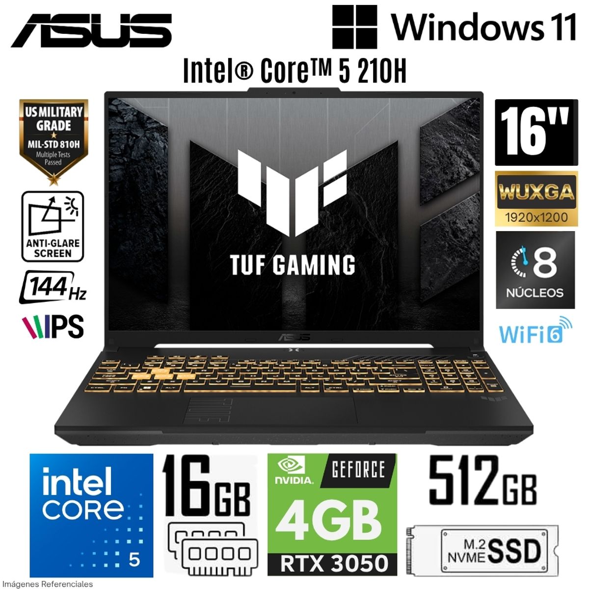 ASUS - Laptop Asus Tuf Gaming FX607VJ-RL009 Intel Core 5 210H 16GB RAM 512GB SSD RTX 3050-6GB 16"  WUXGA