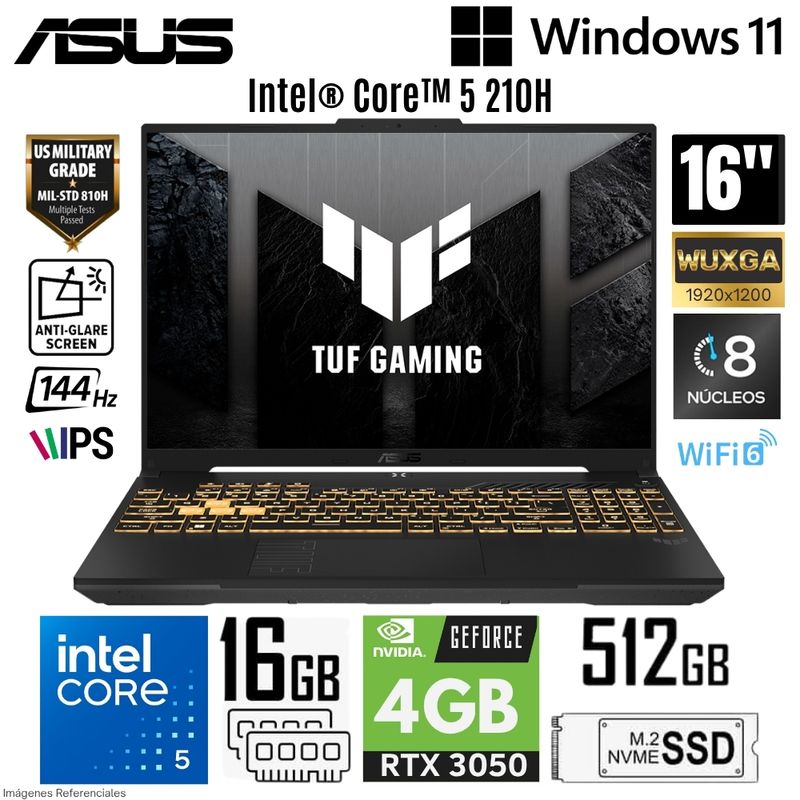 ASUS - Laptop Asus Tuf Gaming FX607VJ-RL009 Intel Core 5 210H 16GB RAM 512GB SSD RTX 3050-6GB 16"  WUXGA