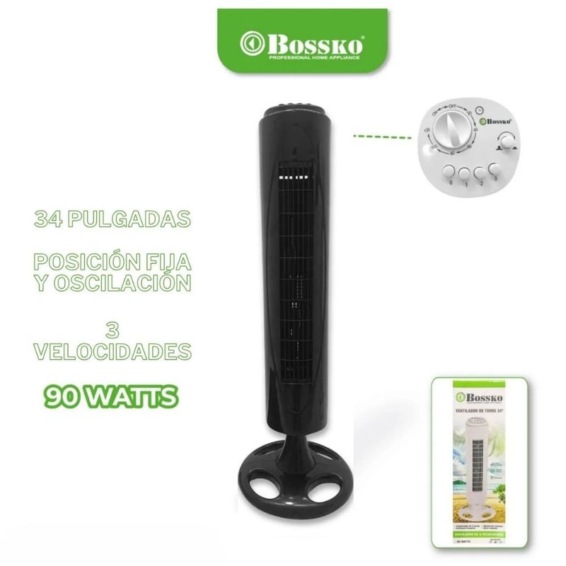 BOSKKO - Ventilador de Torre BOSSKO BK-8228VT 34 Elegante y Eficiente BLACK
