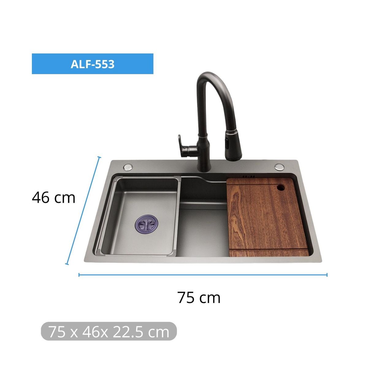 ALFA - Lavadero de Cocina Multifuncional Premium Negro Alfa ALF-553