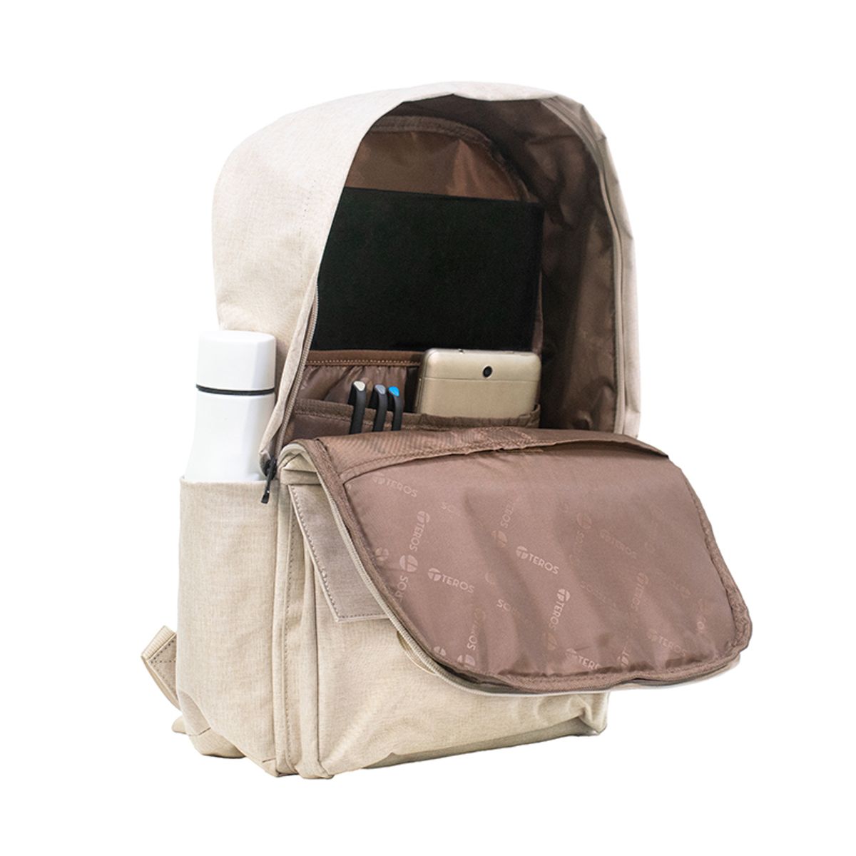 TEROS GAMING - Mochila para Laptops City II Teros Beige hasta de 16 Pulgadas  Gris