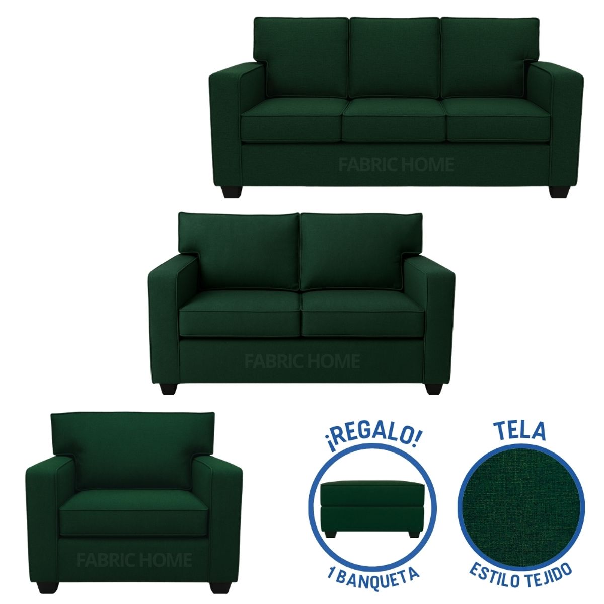 TODO SOBRE HOGAR - Juego de Sala Reims 3-2-1 + Banqueta de Regalo