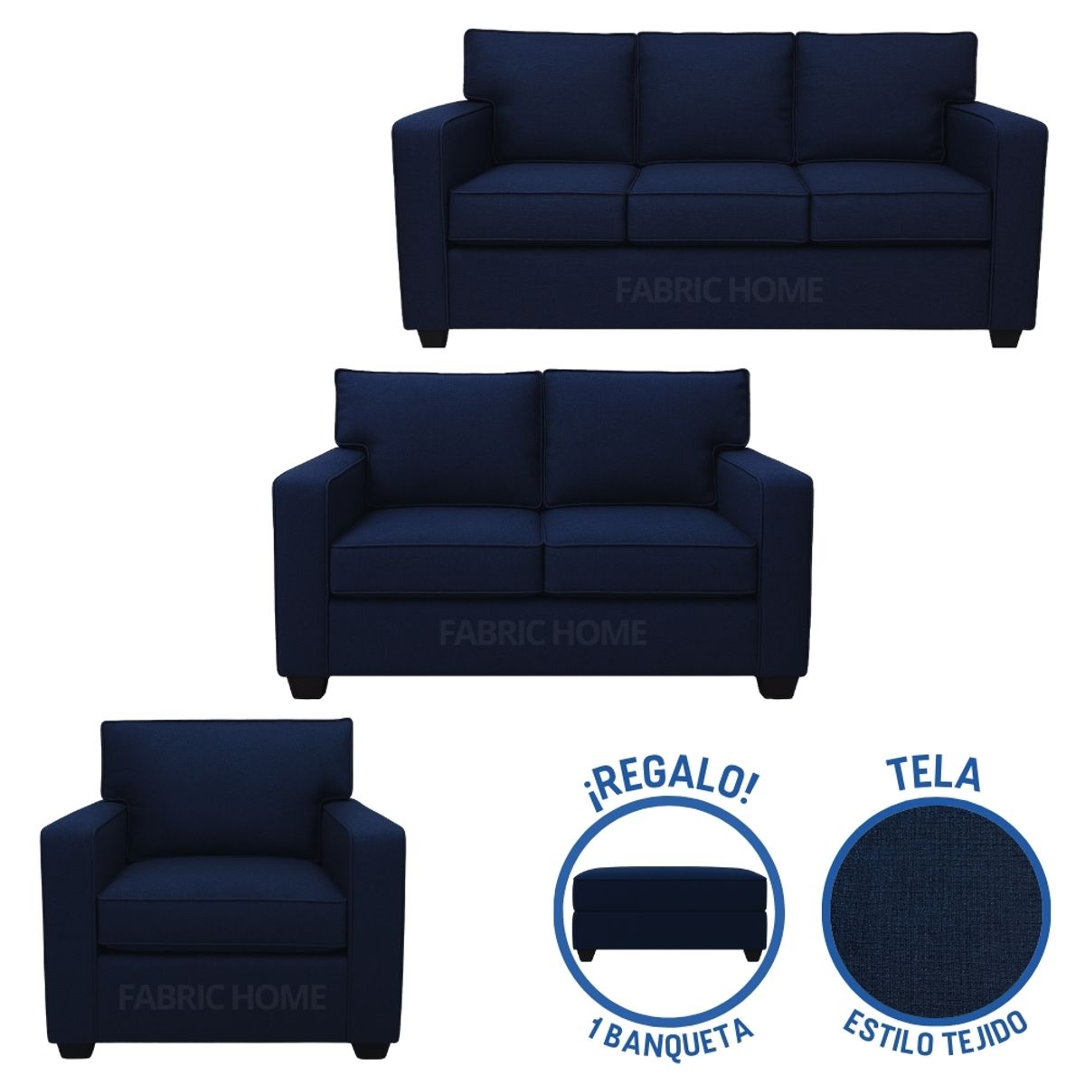 TODO SOBRE HOGAR - Juego de Sala Reims 3-2-1 + Banqueta de Regalo