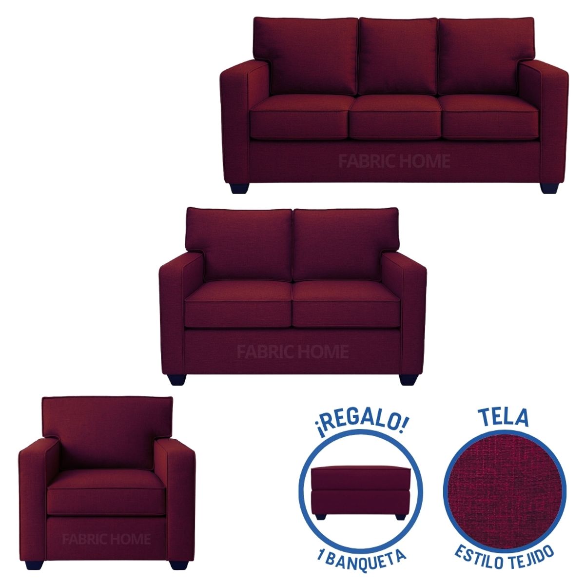 TODO SOBRE HOGAR - Juego de Sala Reims 3-2-1 + Banqueta de Regalo