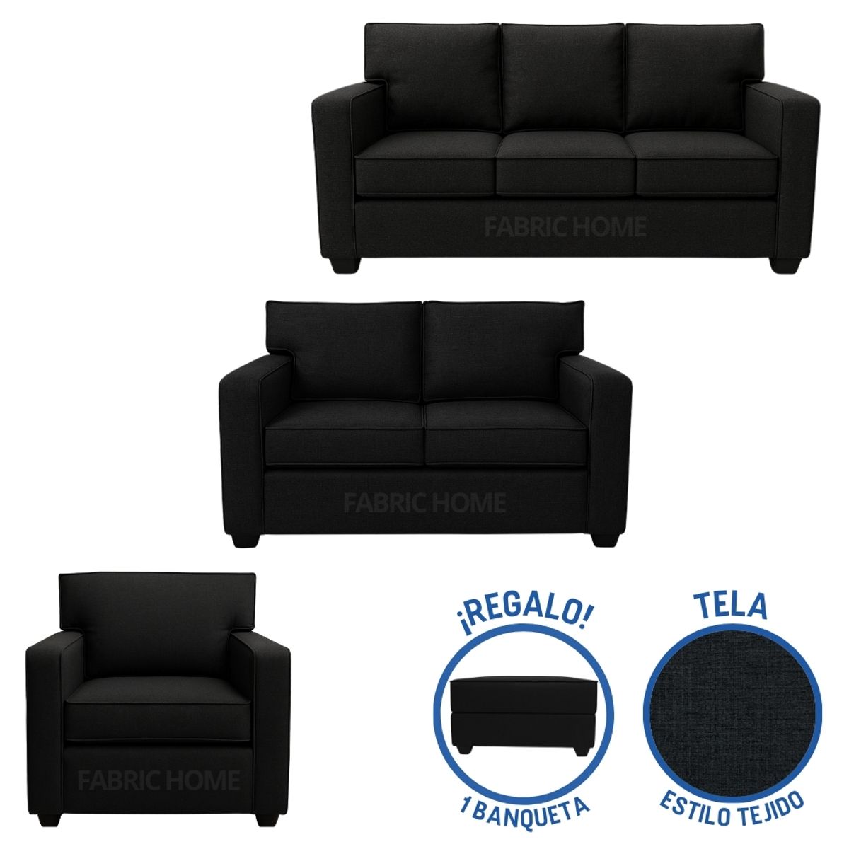 TODO SOBRE HOGAR - Juego de Sala Reims 3-2-1 + Banqueta de Regalo