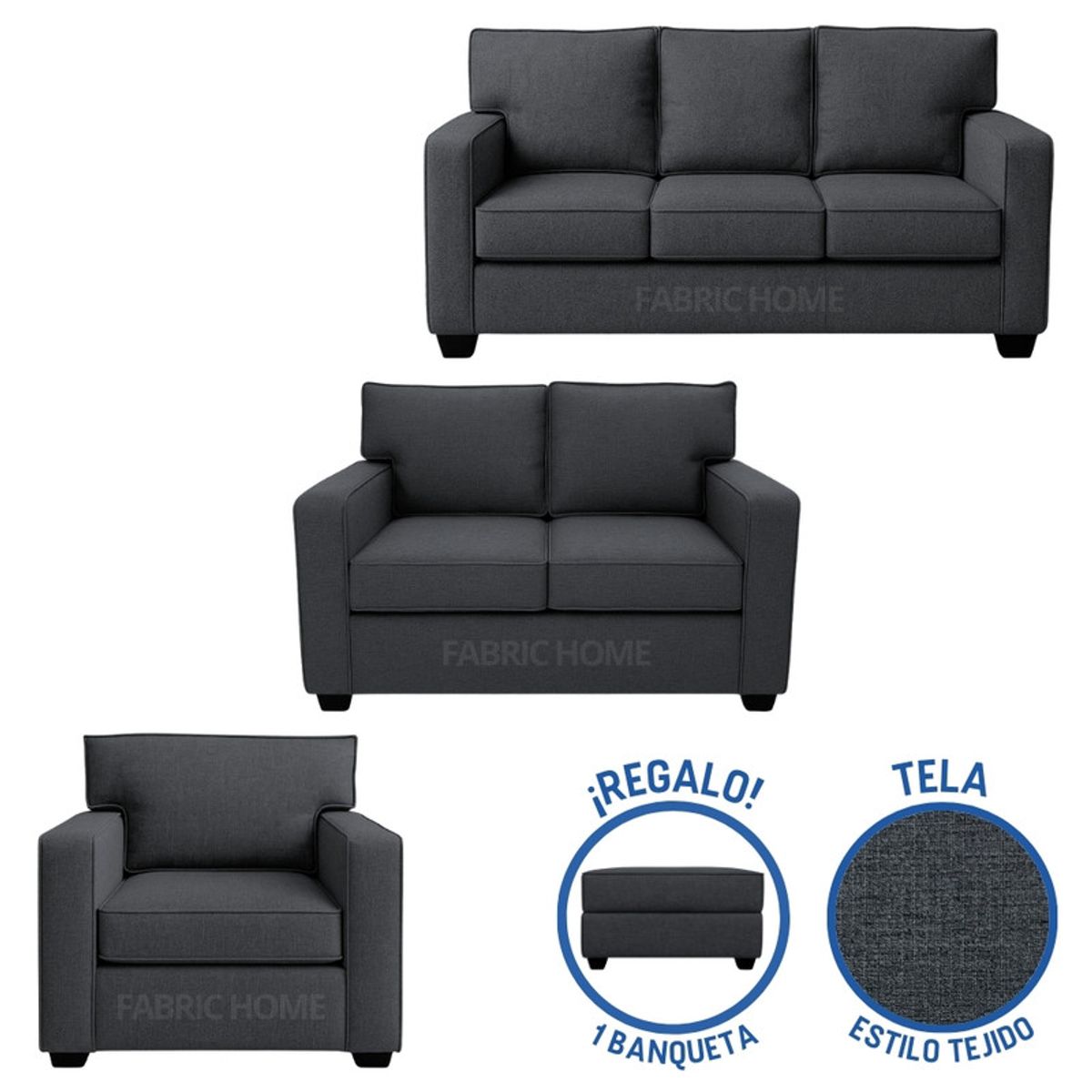 TODO SOBRE HOGAR - Juego de Sala Reims 3-2-1 + Banqueta de Regalo