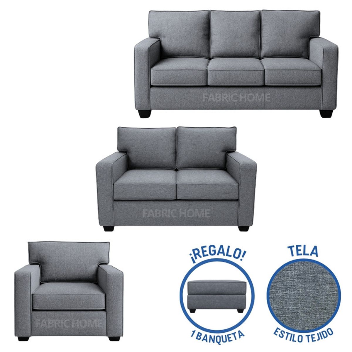 TODO SOBRE HOGAR - Juego de Sala Reims 3-2-1 + Banqueta de Regalo