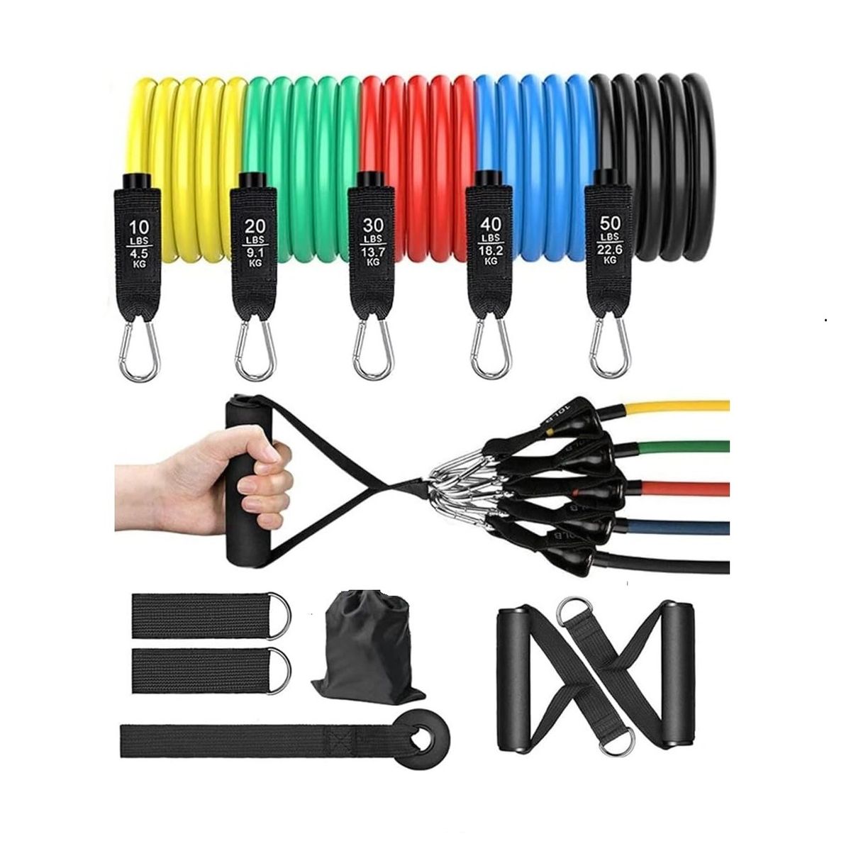 Winner - Set 5 Bandas Ligas Elásticas de Resistencia Pilates con Accesorios