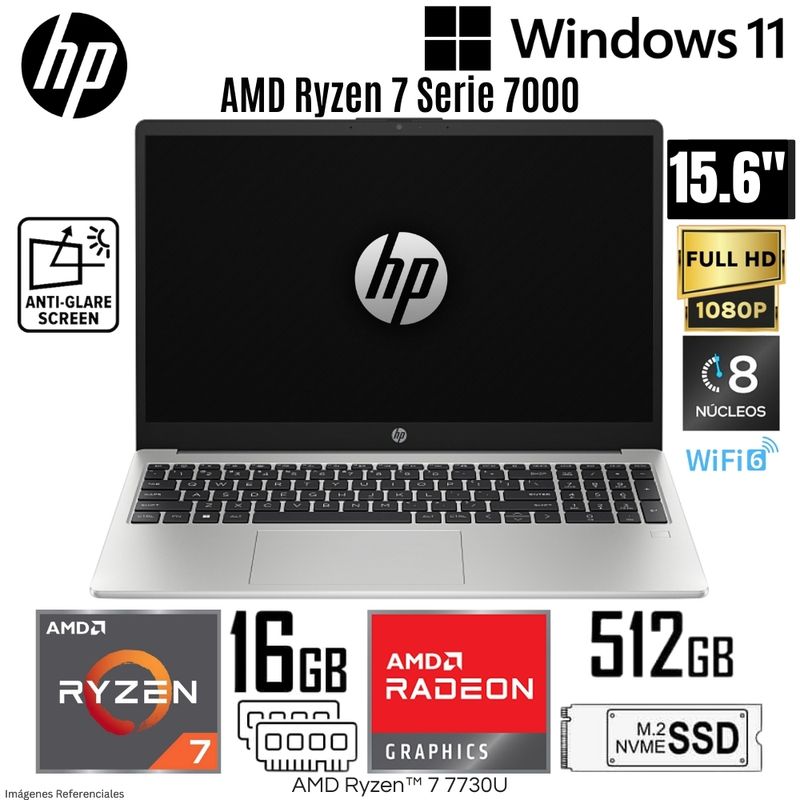 HP - Laptop HP 255 G10 AMD Ryzen 7 7730U 16GB RAM 512GB SSD 15.6"  FHD - B03E1LT