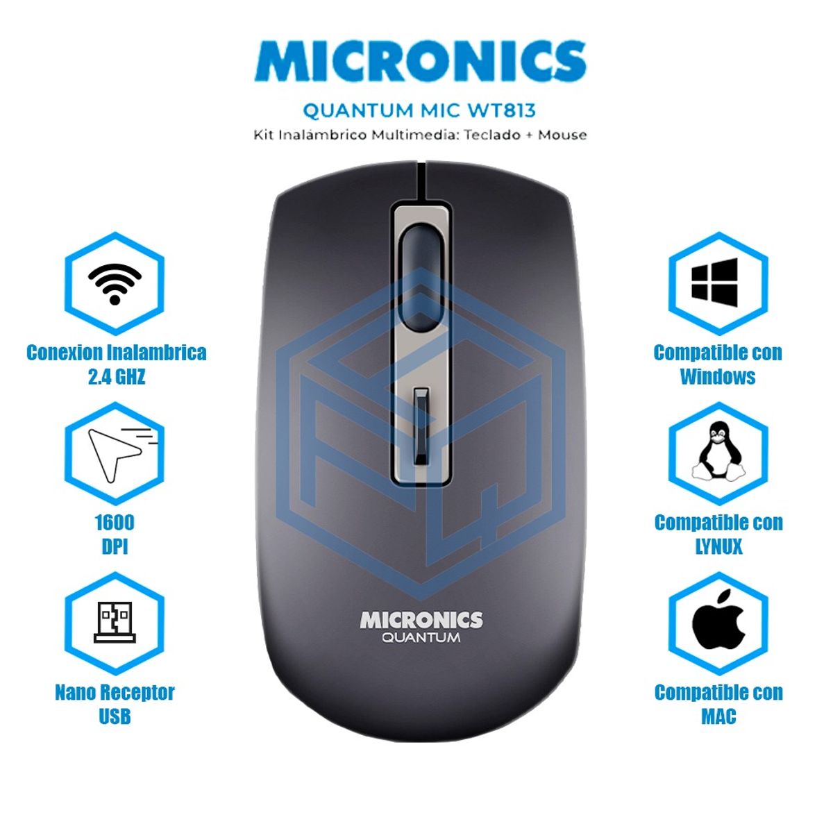 MICRONICS - KIT MICRONICS TECLADO + MOUSE QUANTUM - MIC WT813 black