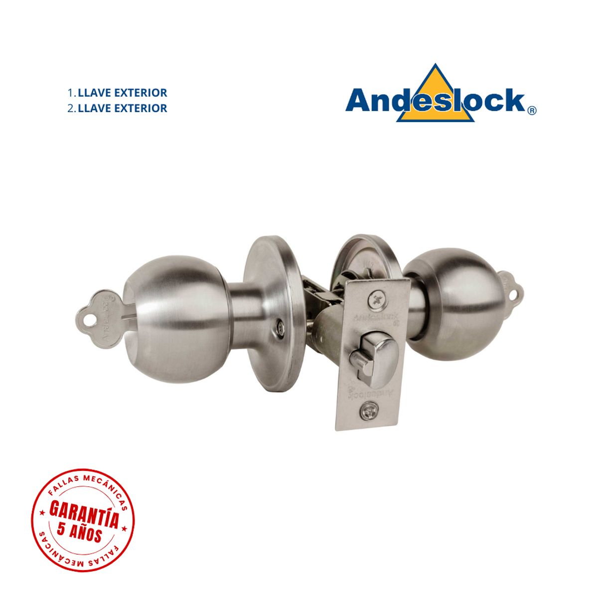ANDESLOCK - Cerradura de pomo acero inox ingreso son llave - llave