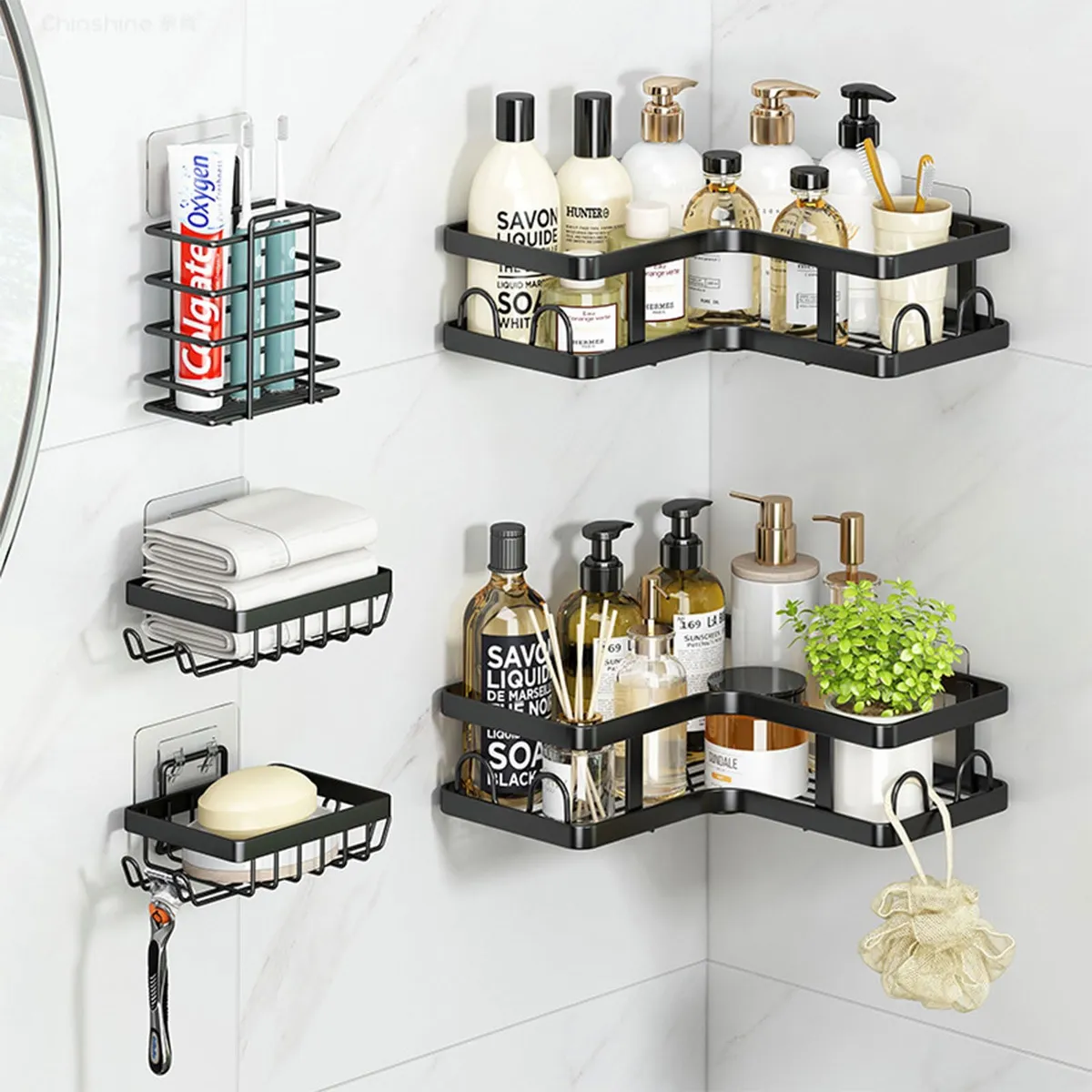 GENERICO - Pack x 5 Repisas Organizadoras Metálicas De Baño y Ducha